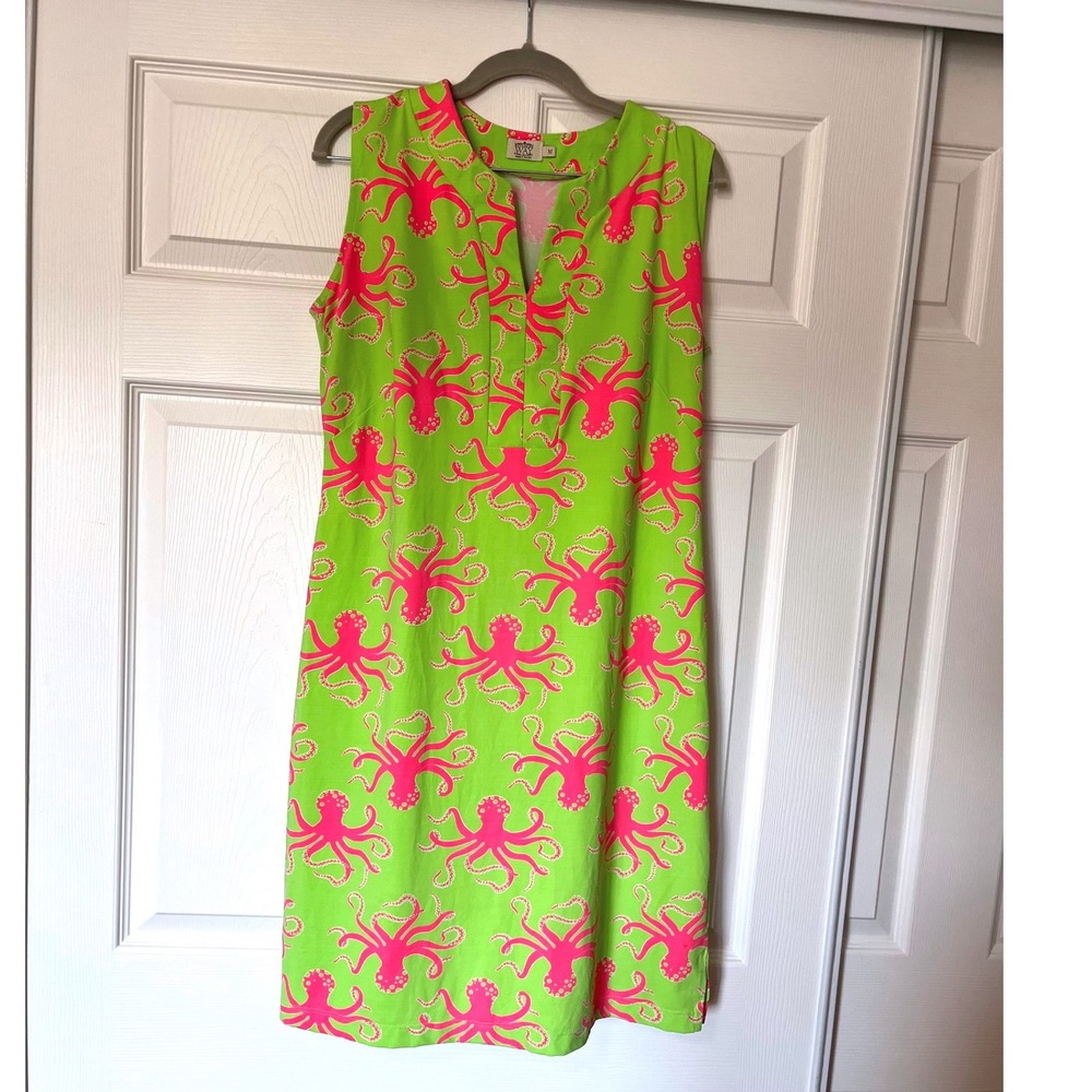 Catherine Way Womens Pink Octopus Print Sleeveless Shift Dress Green Medium